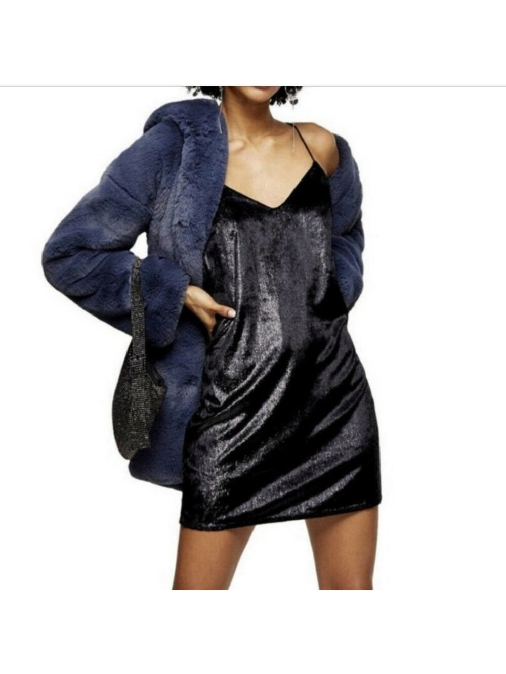 Top Shop Glitter Velvet Mini Slip Dress, Size 8